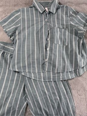 Auden Sage Green Striped 2-Piece Pajama Set | Size L